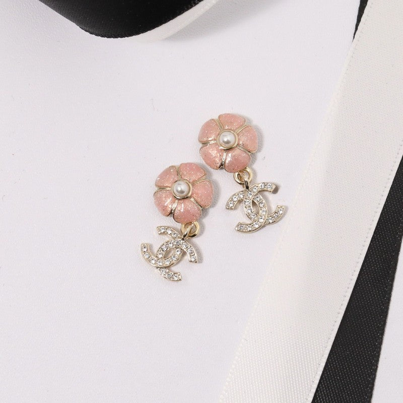 18K  Chanel Black & Pink Camellia Diamond Earrings
